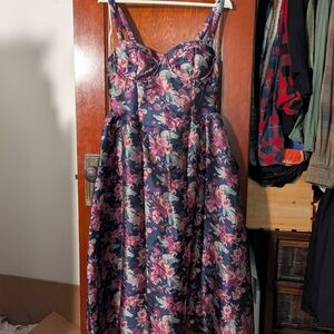 Lulu's Navy and Pink Floral Midi Dress
